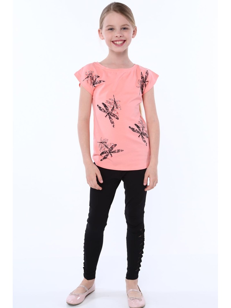 Lachsfarbenes Libellen-T-Shirt für Mädchen NDZ8315 – Online-Shop – Boutique